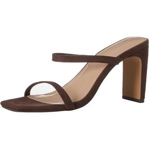 Women's Avery Square Toe Two Strap High Heeled Coffee Bean Sandal